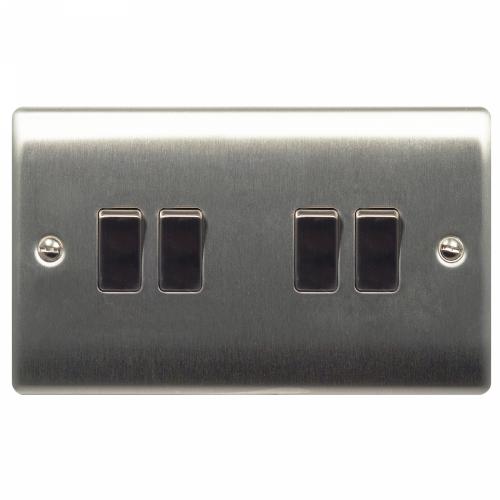 4 Gang 2 Way Switch Brushed Steel